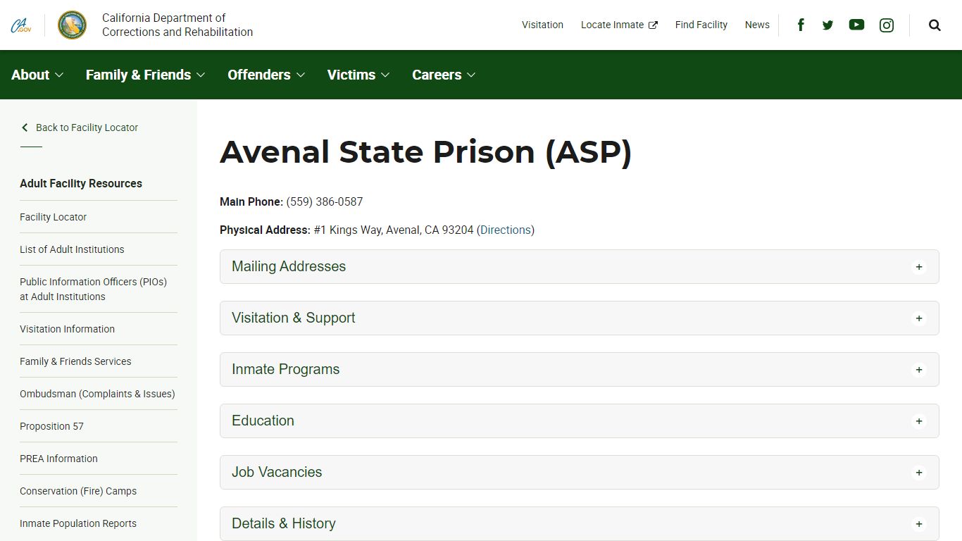 Avenal State Prison (ASP) - California Department of Corrections and ...